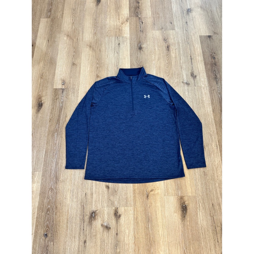 Under Armour Mens HeatGear Navy Blue Heather Quarter Zip Pullover XL Loose‎ Fit